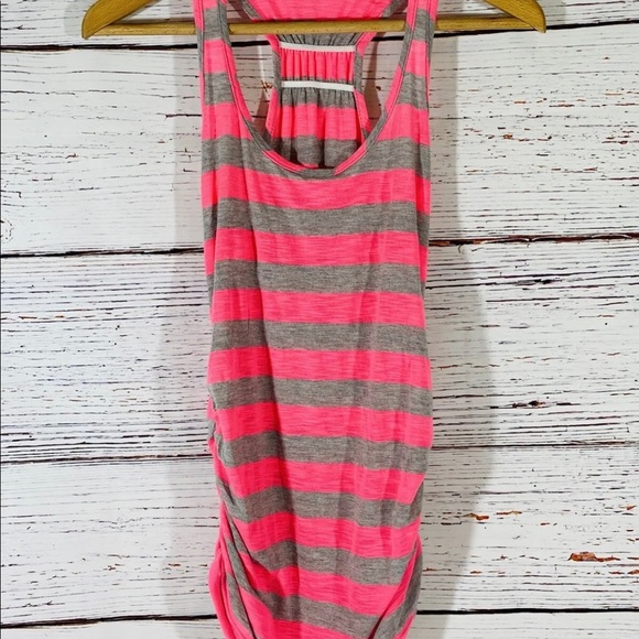 Lipstick Tank juniors Sz Medium Neon Hot Pink Gray Stripes Ladies Shirt Slimming - Picture 11 of 11